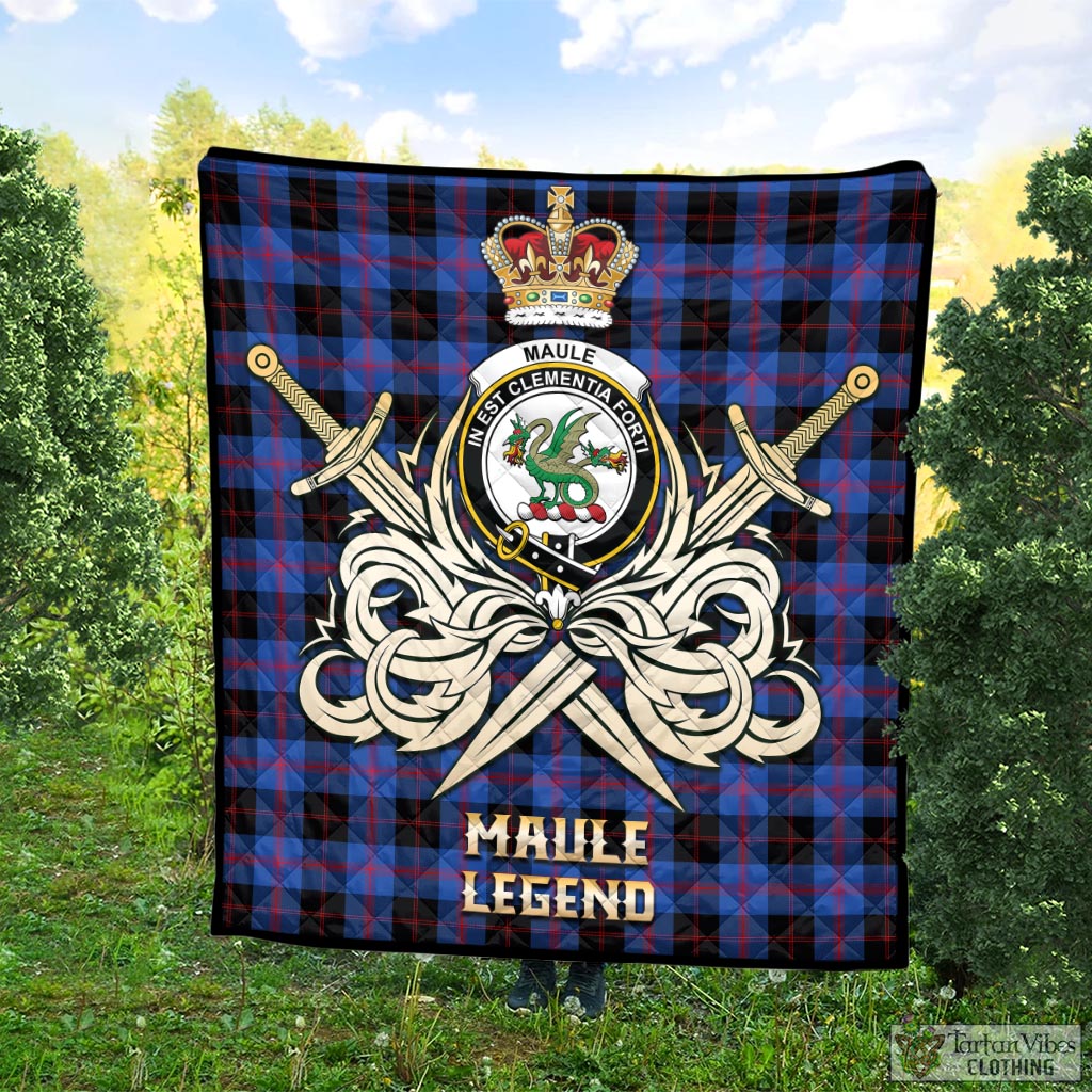 Tartan Vibes Clothing Maule Tartan Quilt with Clan Crest and the Golden Sword of Courageous Legacy