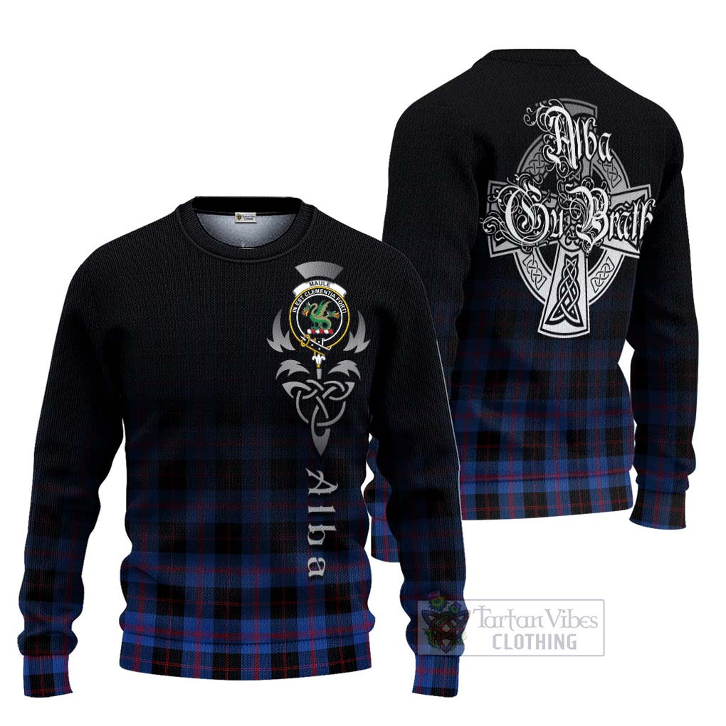 Tartan Vibes Clothing Maule Tartan Knitted Sweater Featuring Alba Gu Brath Family Crest Celtic Inspired