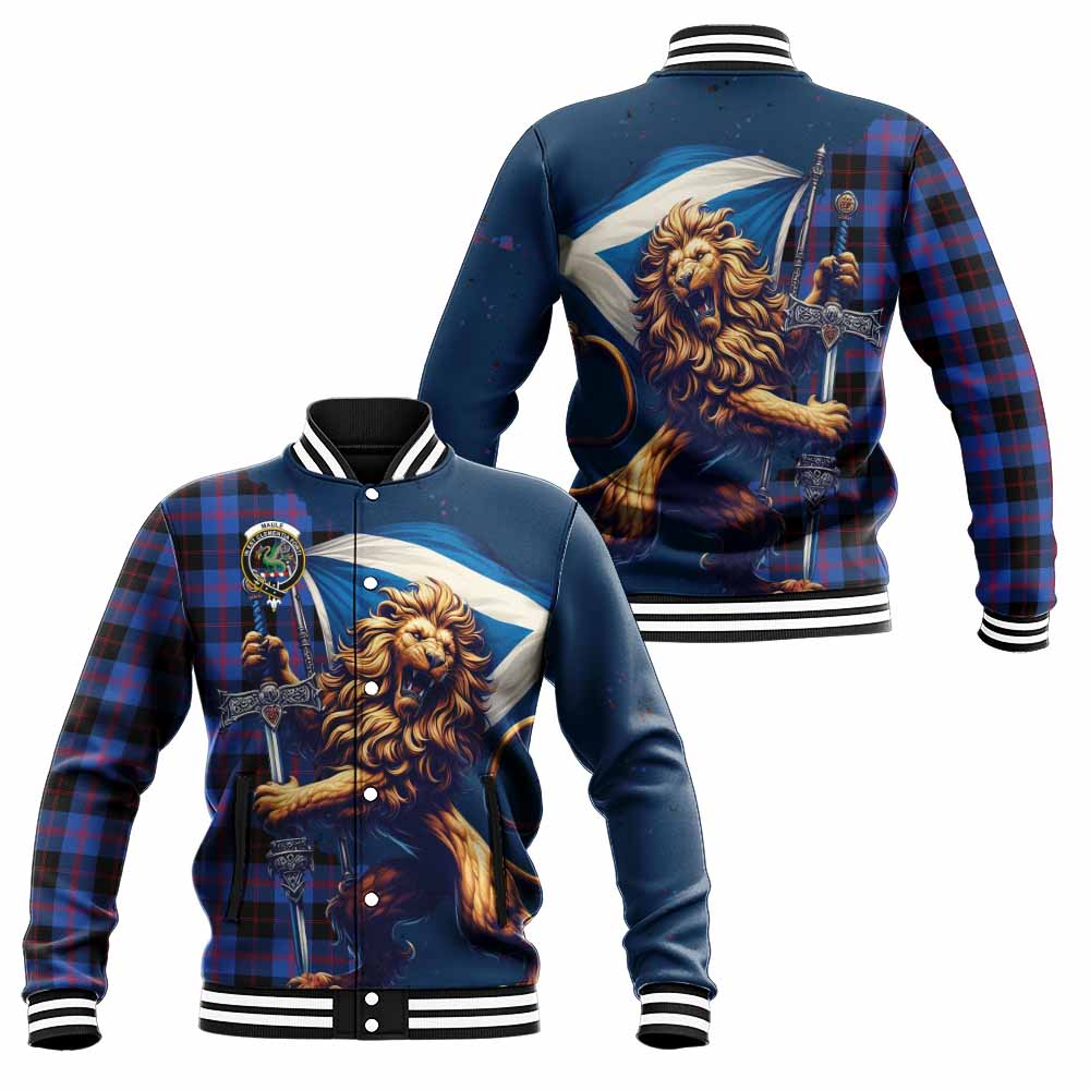 Tartan Vibes Clothing Maule Tartan Family Crest Baseball Jacket with Scottish Majestic Lion
