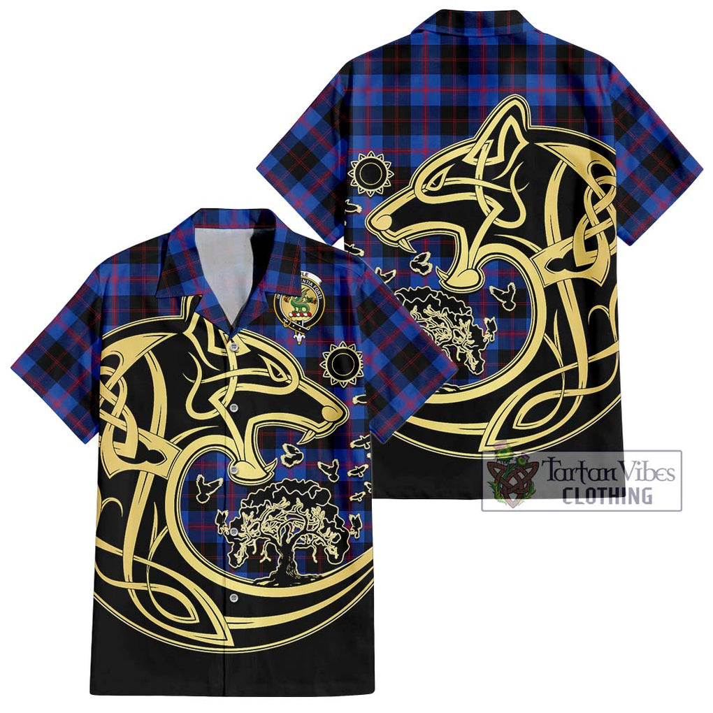Maule Tartan Short Sleeve Button Shirt with Family Crest Celtic Wolf Style Kid - Tartan Vibes Clothing