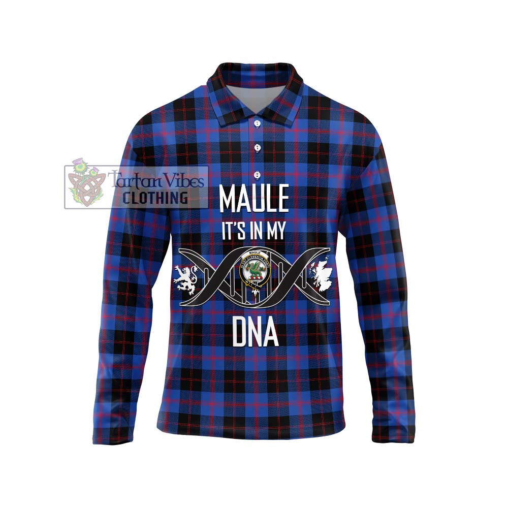 Maule Tartan Long Sleeve Polo Shirt with Family Crest DNA In Me Style Unisex - Tartanvibesclothing Shop