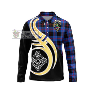 Maule Tartan Long Sleeve Polo Shirt with Family Crest and Celtic Symbol Style