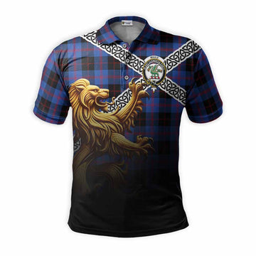 Maule Crest Tartan Polo Shirt with Golden Lion Emblem Celtic Style