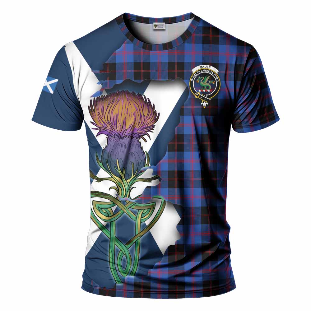 Tartan Vibes Clothing Maule Tartan Family Crest T-Shirt Scottish Thistle Celtic Inspired