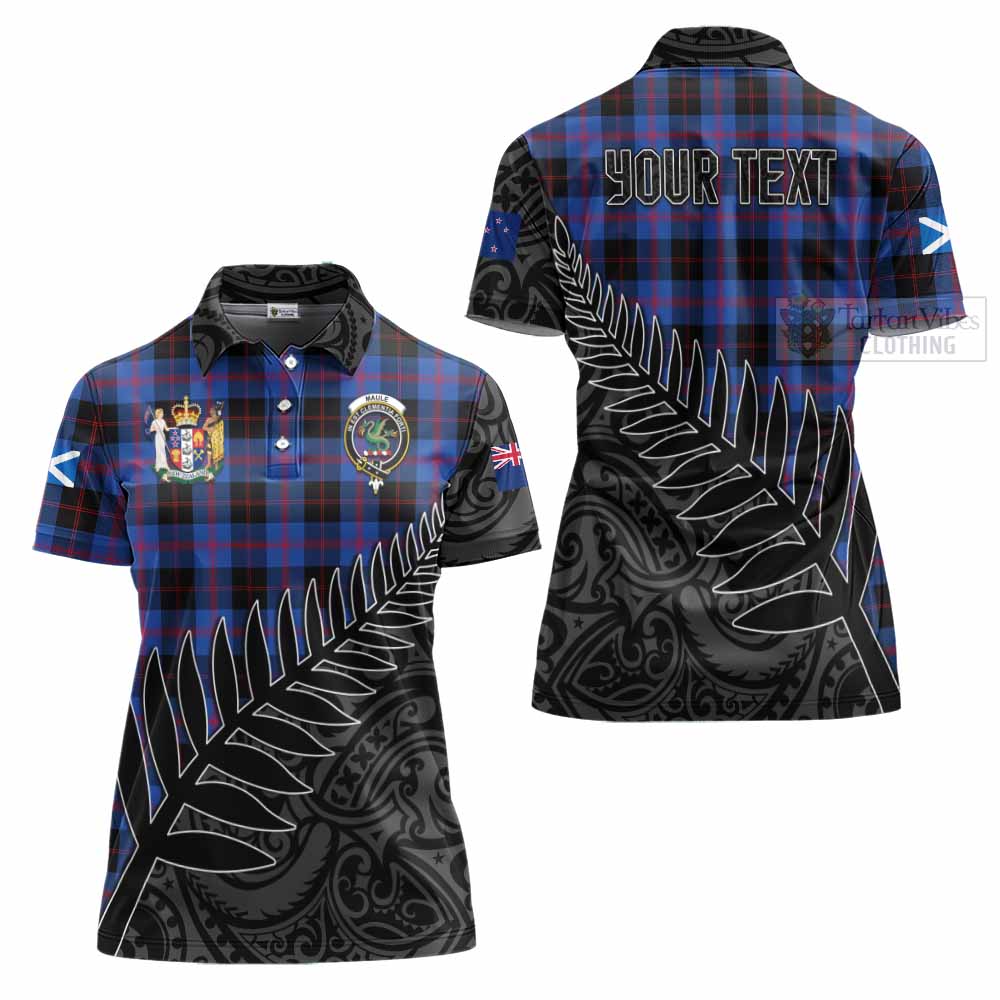 Tartan Vibes Clothing Maule Crest Tartan Women's Polo Shirt with New Zealand Silver Fern Half Style
