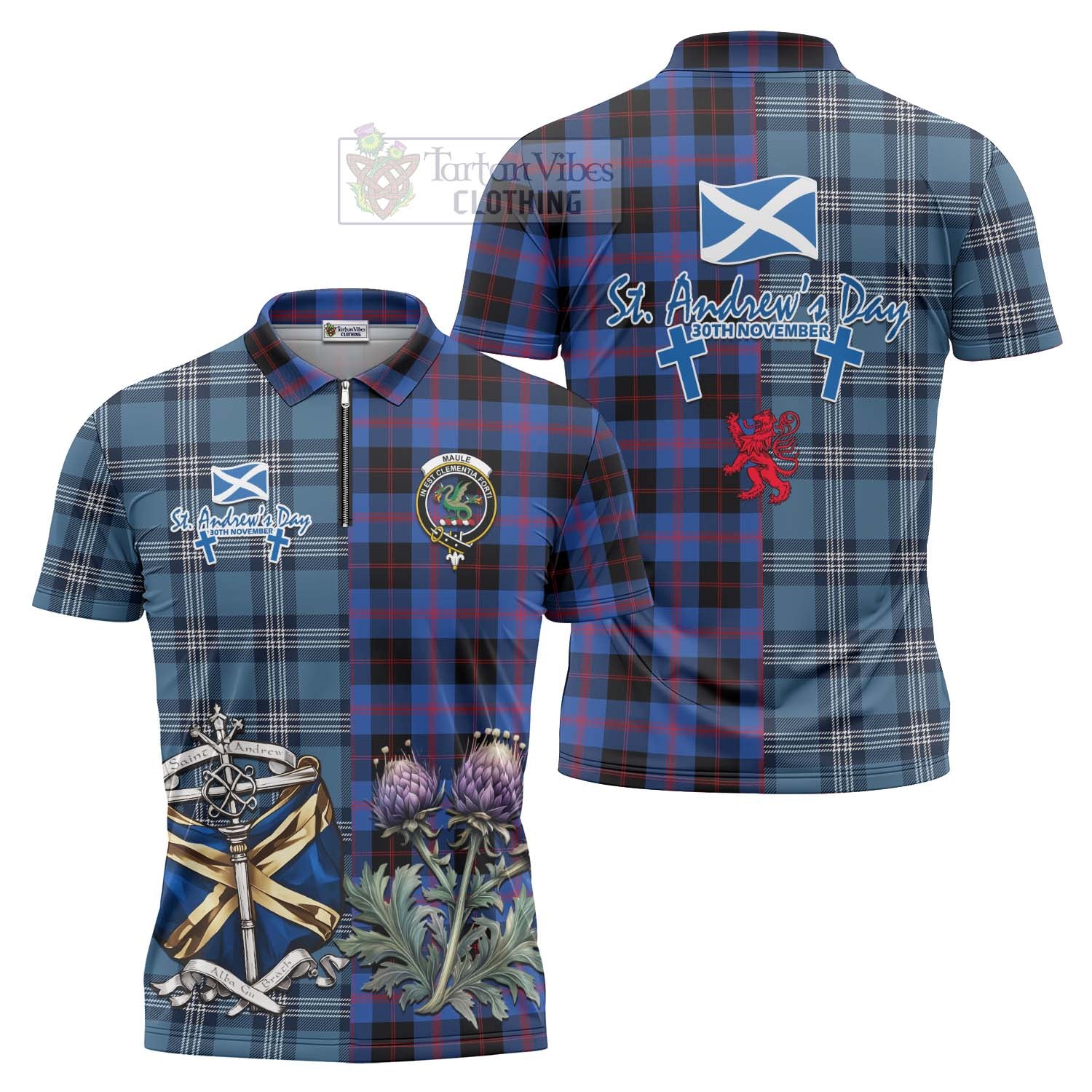 Tartan Vibes Clothing Maule Tartan Zipper Polo Shirt Happy St. Andrew's Day Half Tartan Style