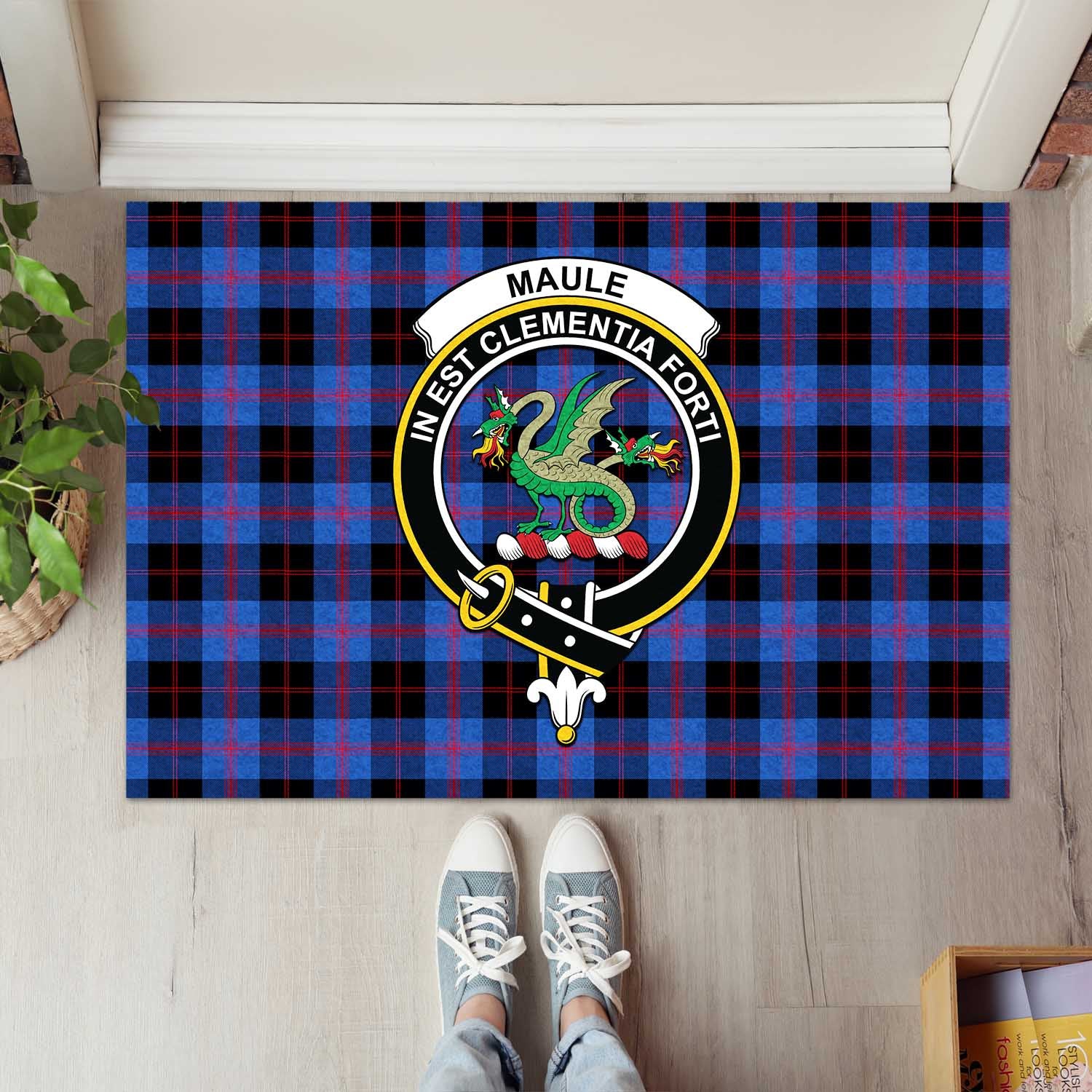 Maule Tartan Door Mat with Family Crest - Tartanvibesclothing