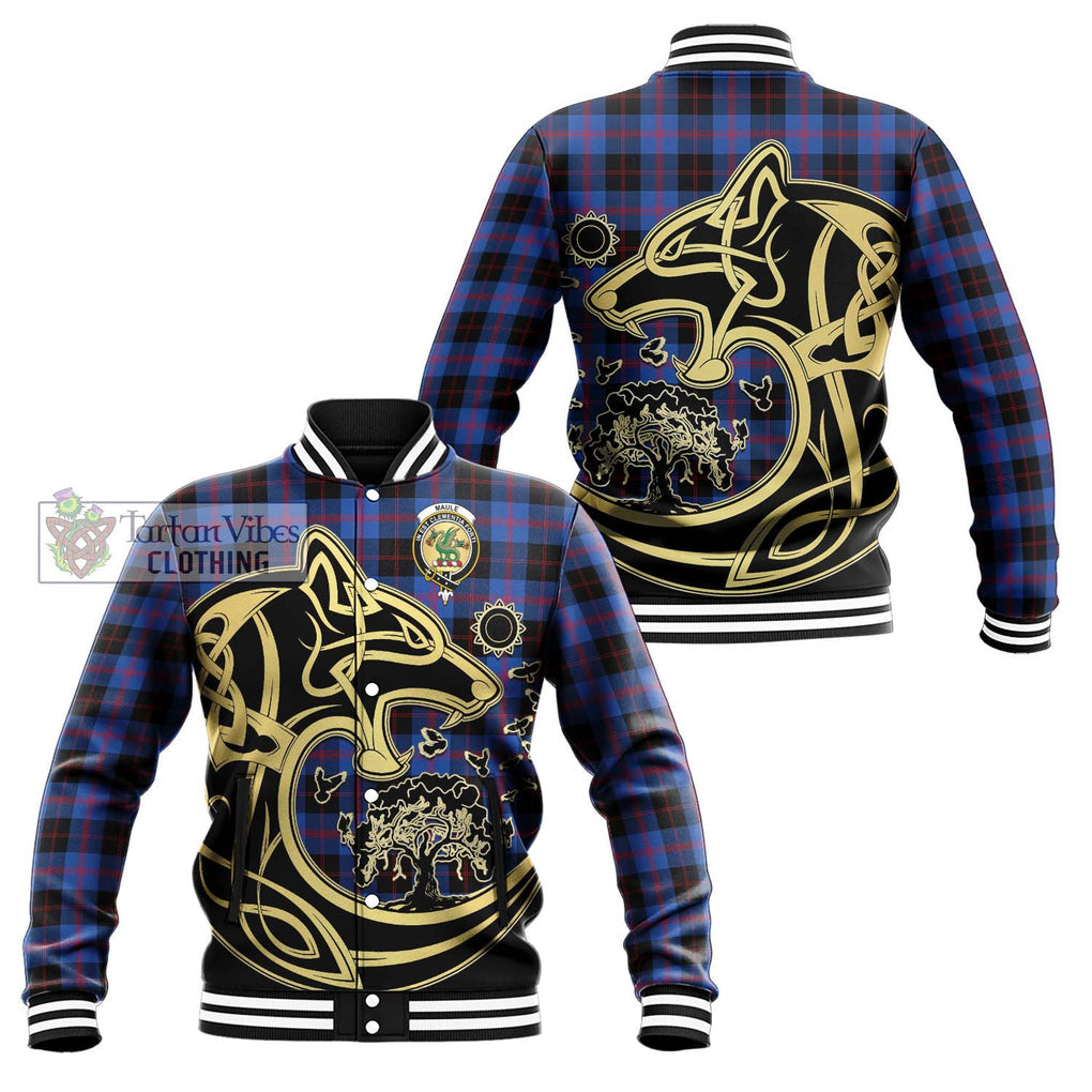 Maule Tartan Baseball Jacket with Family Crest Celtic Wolf Style Unisex - Tartan Vibes Clothing