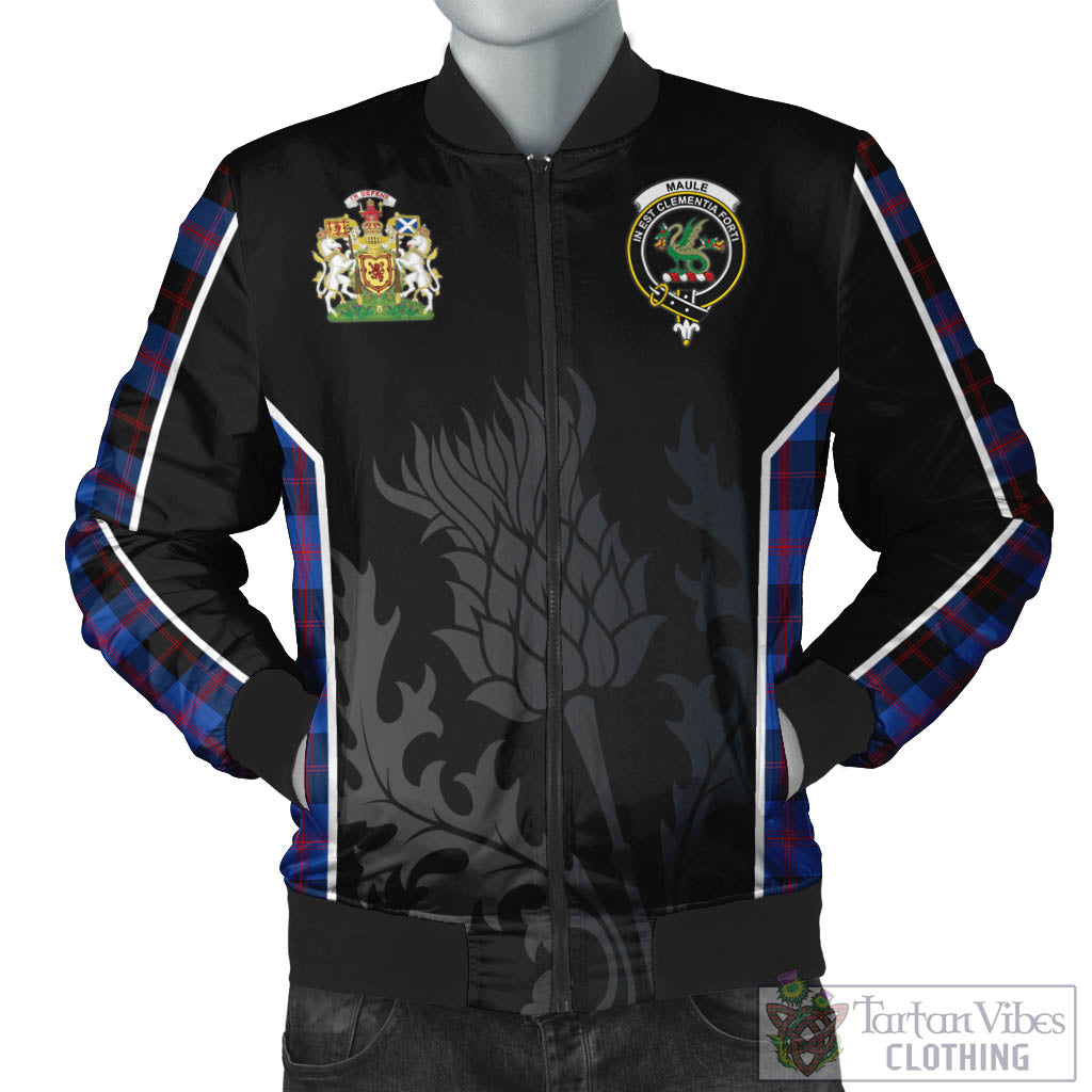 Tartan Vibes Clothing Maule Tartan Bomber Jacket with Family Crest and Scottish Thistle Vibes Sport Style
