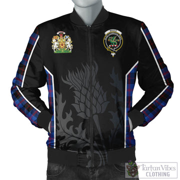 Maule Tartan Bomber Jacket with Family Crest and Scottish Thistle Vibes Sport Style