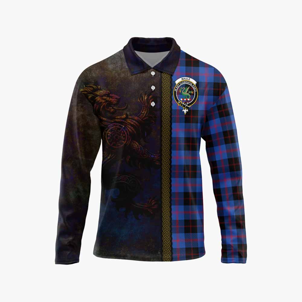 Tartan Vibes Clothing Maule Tartan Family Crest Long Sleeve Polo Shirt Alba Gu Brath Be Brave Lion Ancient Style