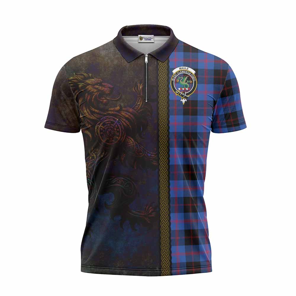 Tartan Vibes Clothing Maule Tartan Family Crest Zipper Polo Shirt Alba Gu Brath Be Brave Lion Ancient Style