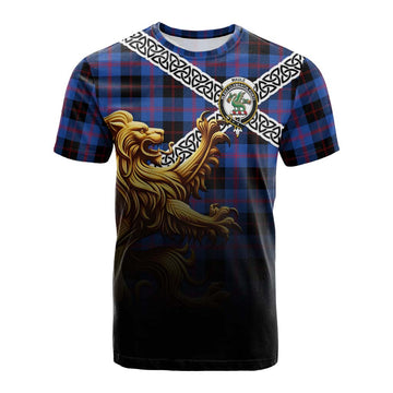 Maule Crest Tartan Cotton T-shirt with Golden Lion Emblem Celtic Style
