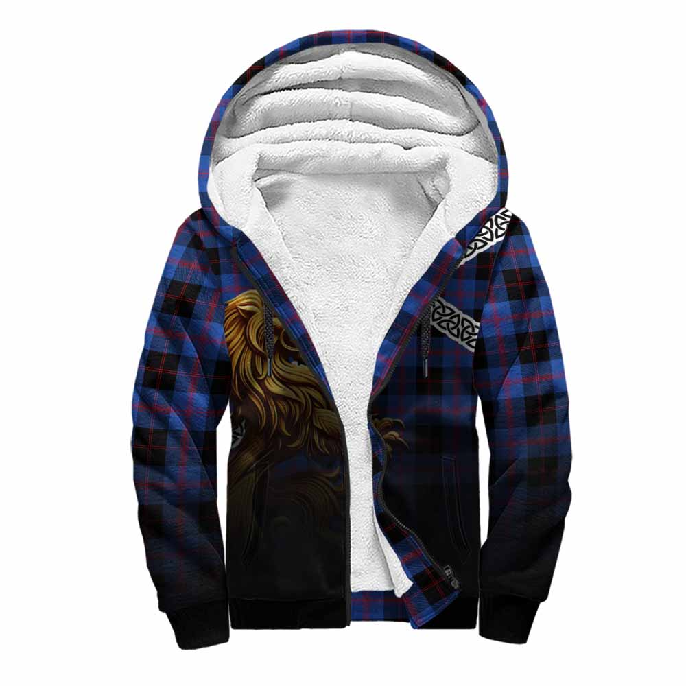 Tartan Vibes Clothing Maule Crest Tartan Sherpa Hoodie with Golden Lion Emblem Celtic Style