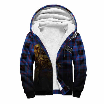 Maule Crest Tartan Sherpa Hoodie with Golden Lion Emblem Celtic Style