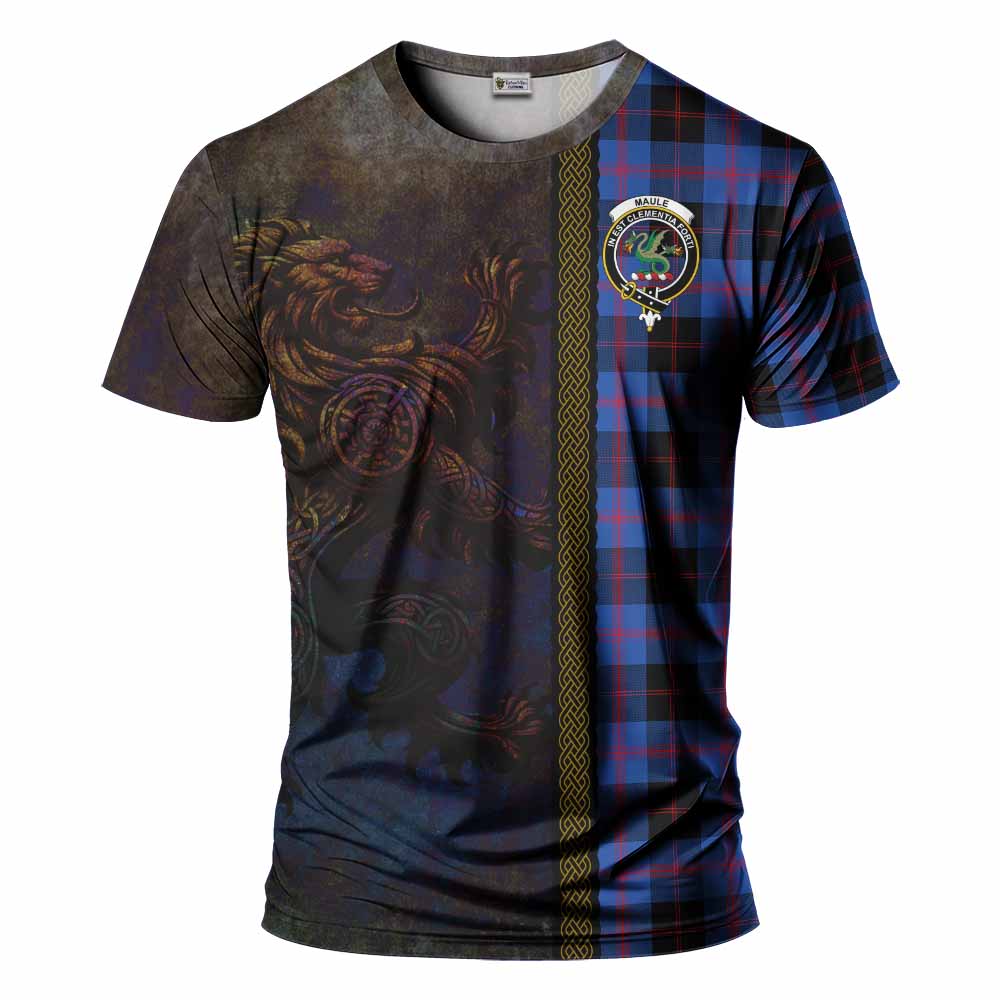 Tartan Vibes Clothing Maule Tartan Family Crest T-Shirt Alba Gu Brath Be Brave Lion Ancient Style