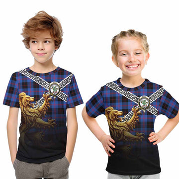 Tartan Vibes Clothing Maule Crest Tartan Kid T-Shirt with Golden Lion Emblem Celtic Style