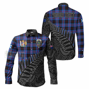 Tartan Vibes Clothing Maule Crest Tartan Long Sleeve Button Shirt with New Zealand Silver Fern Half Style