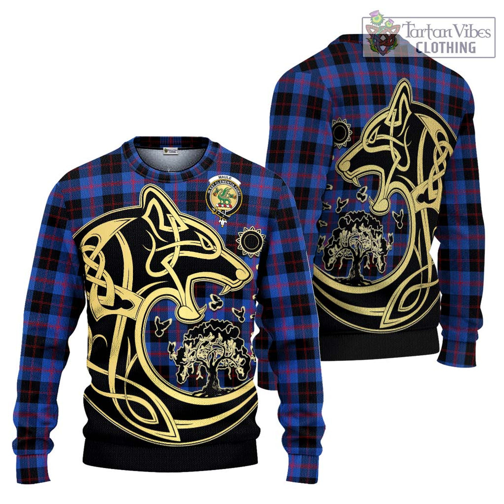 Maule Tartan Knitted Sweater with Family Crest Celtic Wolf Style Unisex - Tartan Vibes Clothing