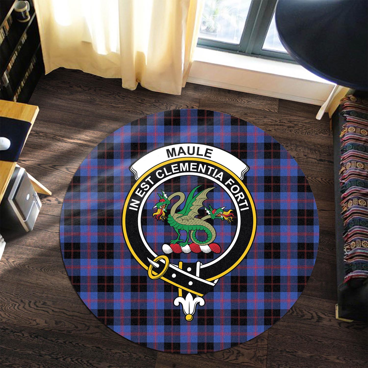 maule-tartan-round-rug-with-family-crest