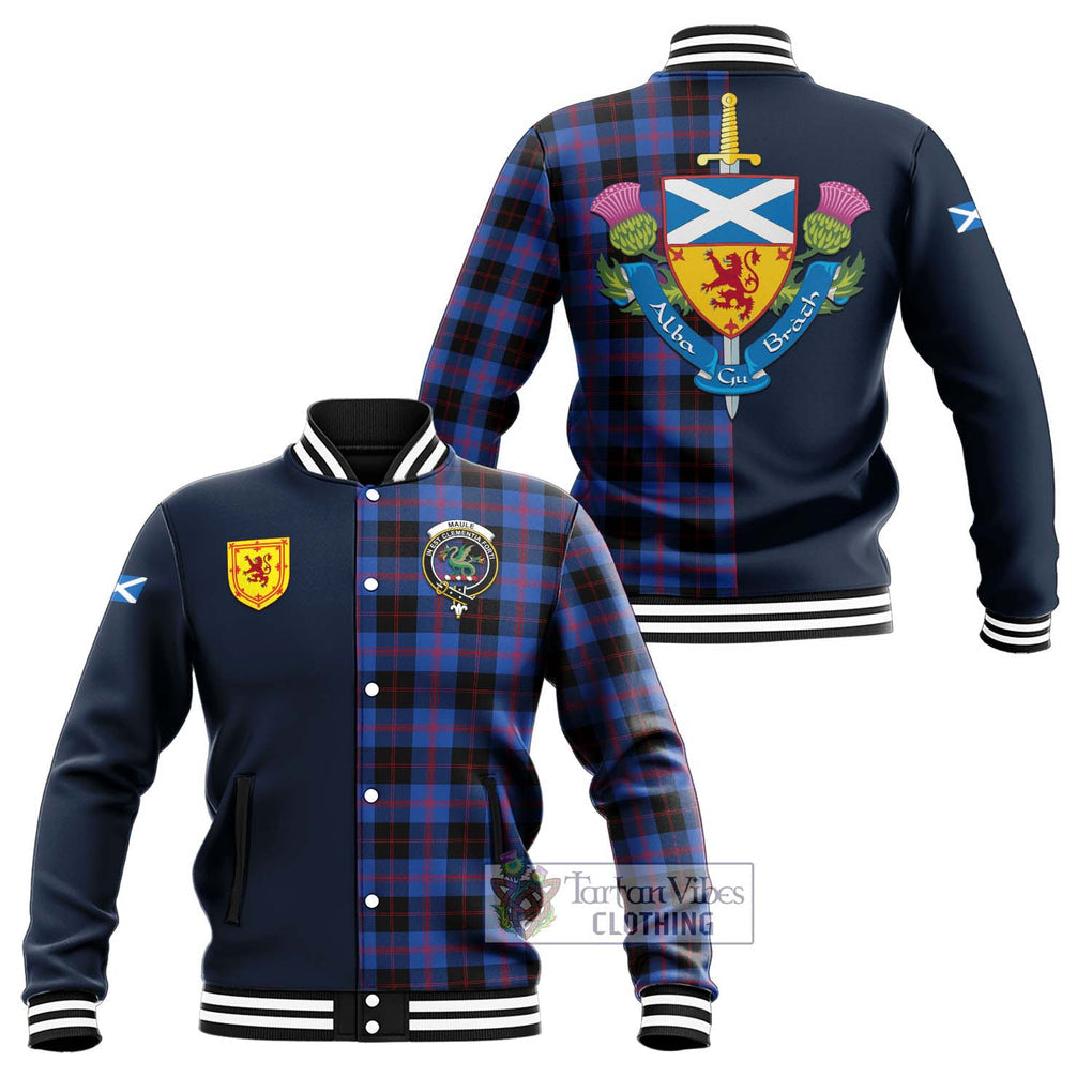 Maule Tartan Baseball Jacket Alba with Scottish Lion Royal Arm Half Style Unisex - Tartan Vibes Clothing