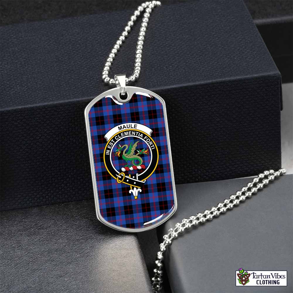 Tartan Vibes Clothing Maule Tartan Dog Tag Necklace with Family Crest