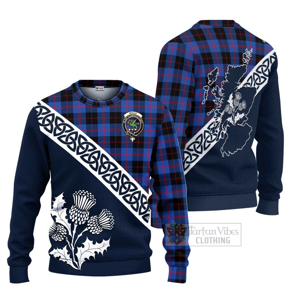 Tartan Vibes Clothing Maule Tartan Knitted Sweater Featuring Thistle and Scotland Map