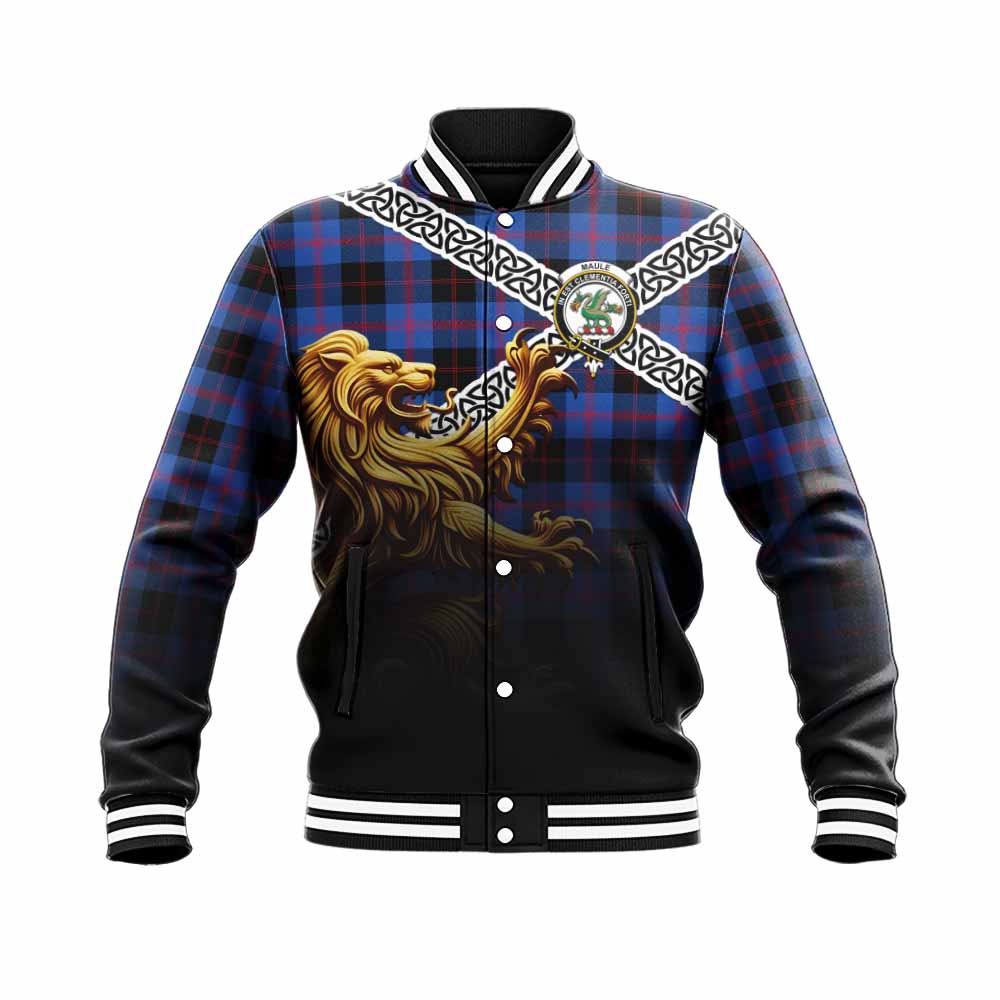 Tartan Vibes Clothing Maule Crest Tartan Baseball Jacket with Golden Lion Emblem Celtic Style