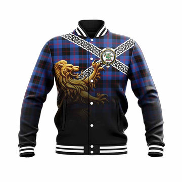 Maule Crest Tartan Baseball Jacket with Golden Lion Emblem Celtic Style