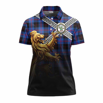 Maule Crest Tartan Women's Polo Shirt with Golden Lion Emblem Celtic Style