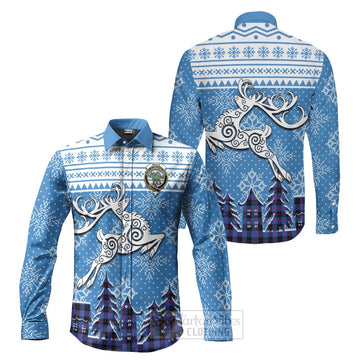 Tartan Vibes Clothing Maule Clan Christmas Long Sleeve Button Shirt Celtic Reindeer Style