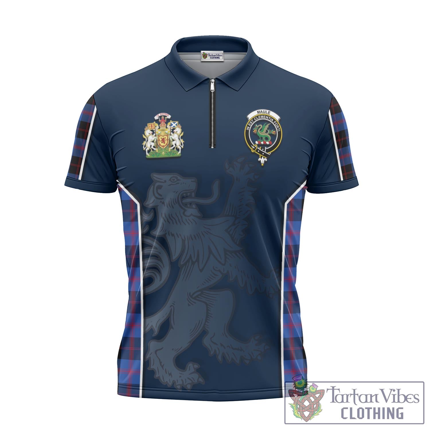Tartan Vibes Clothing Maule Tartan Zipper Polo Shirt with Family Crest and Lion Rampant Vibes Sport Style
