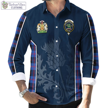 Maule Tartan Long Sleeve Button Up Shirt with Family Crest and Scottish Thistle Vibes Sport Style