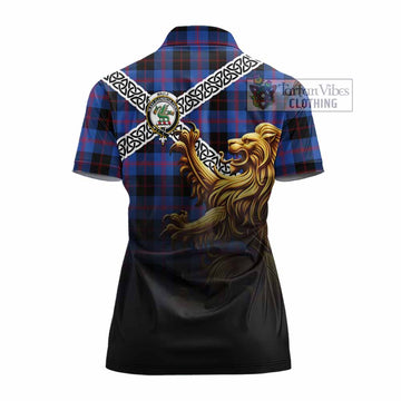Maule Crest Tartan Women's Polo Shirt with Golden Lion Emblem Celtic Style