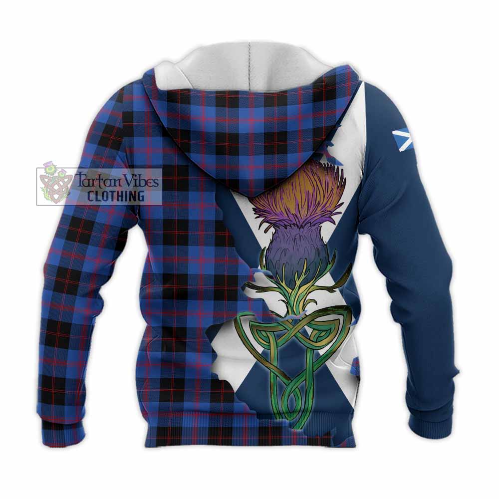 Tartan Vibes Clothing Maule Tartan Family Crest Knitted Hoodie Scottish Thistle Celtic Inspired