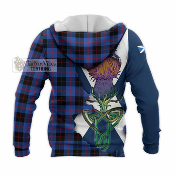 Tartan Vibes Clothing Maule Tartan Family Crest Knitted Hoodie Scottish Thistle Celtic Inspired
