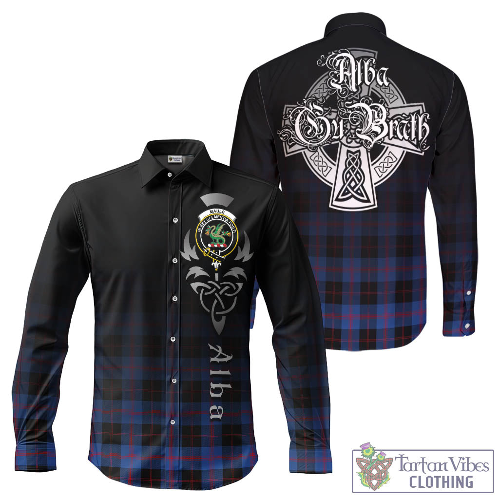 Tartan Vibes Clothing Maule Tartan Long Sleeve Button Up Featuring Alba Gu Brath Family Crest Celtic Inspired