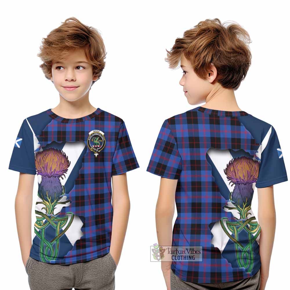 Tartan Vibes Clothing Maule Tartan Family Crest Kid T-Shirt Scottish Thistle Celtic Inspired