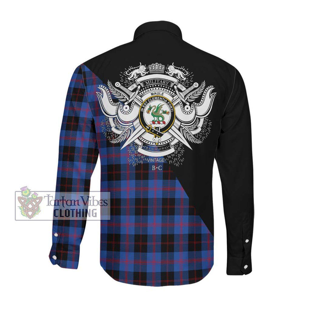 Maule Tartan Long Sleeve Button Shirt with Family Crest and Military Logo Style Men's Shirt - Tartanvibesclothing Shop