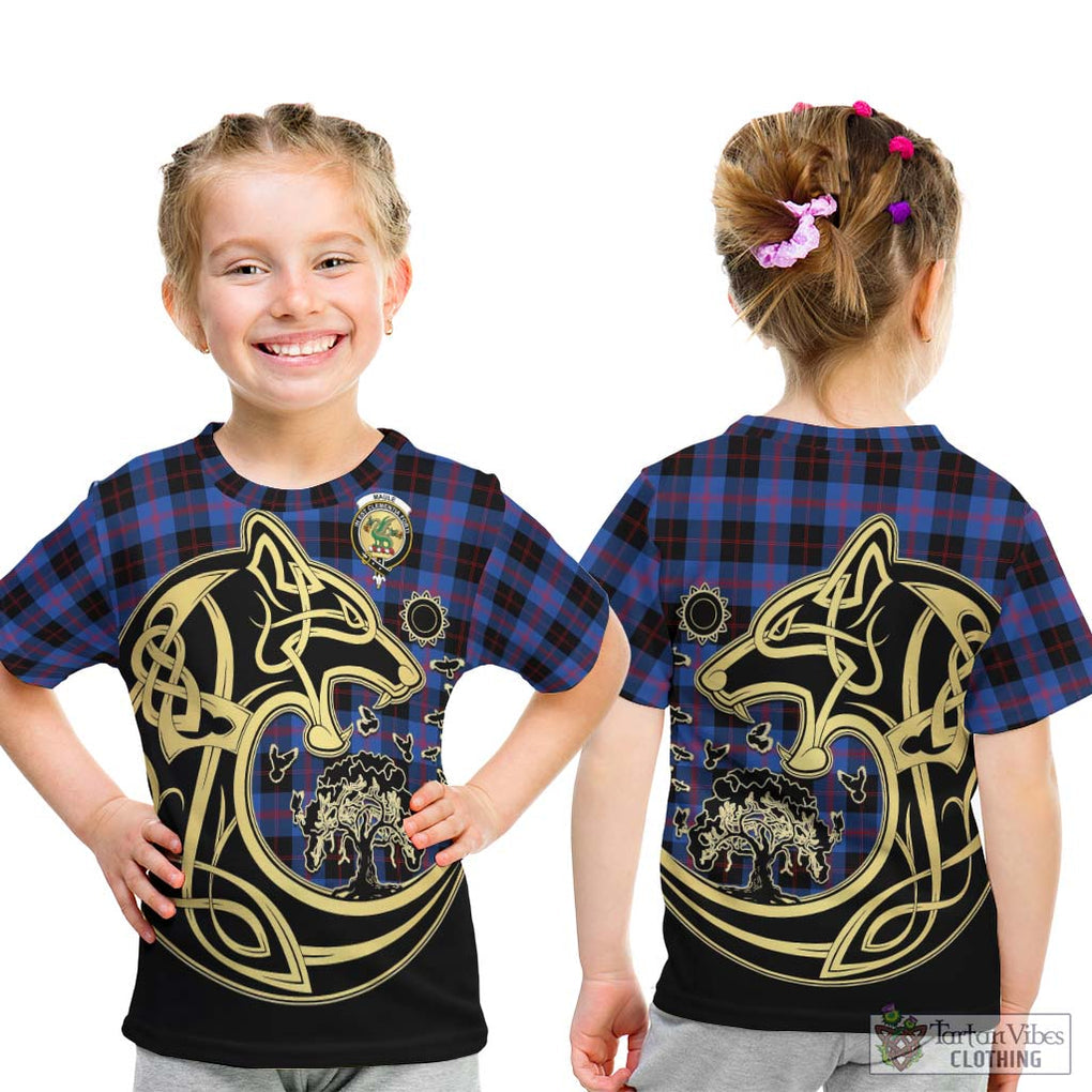 Maule Tartan Kid T-Shirt with Family Crest Celtic Wolf Style - Tartan Vibes Clothing
