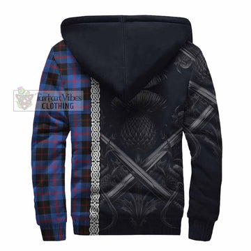 Maule Tartan Sherpa Hoodie with Family Crest Cross Sword Thistle Celtic Vibes