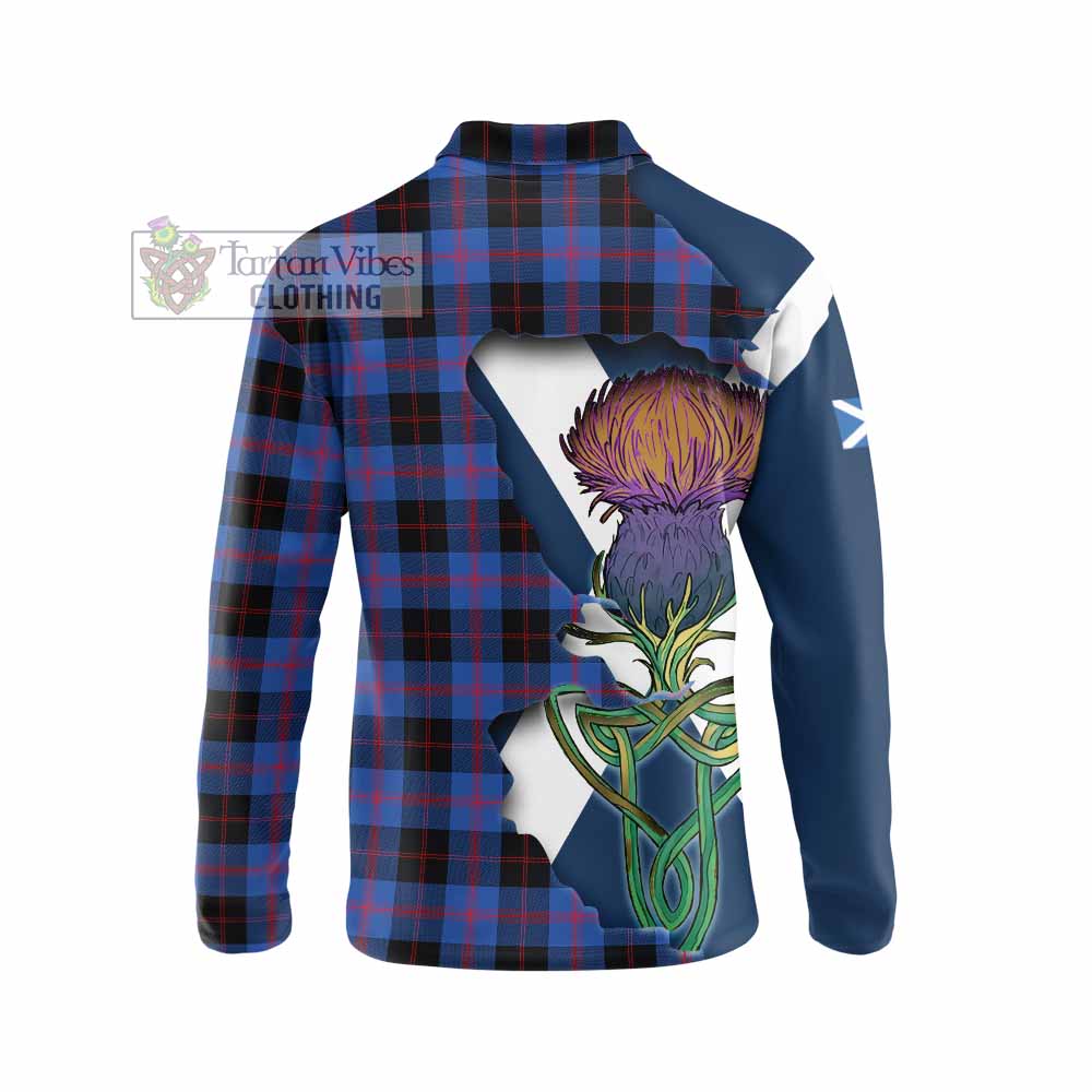 Tartan Vibes Clothing Maule Tartan Family Crest Long Sleeve Polo Shirt Scottish Thistle Celtic Inspired