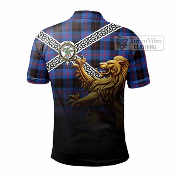 Maule Crest Tartan Polo Shirt with Golden Lion Emblem Celtic Style