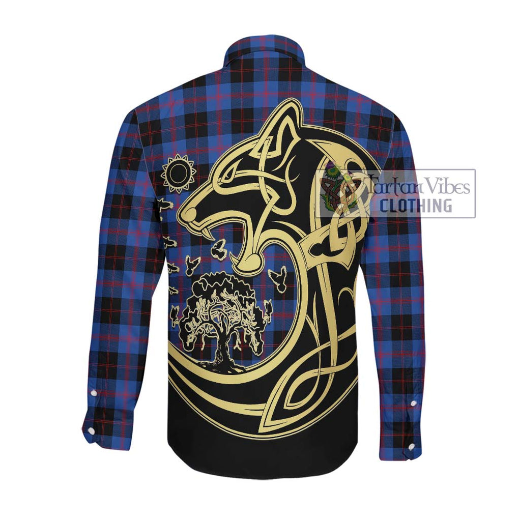 Maule Tartan Long Sleeve Button Shirt with Family Crest Celtic Wolf Style Men's Shirt - Tartan Vibes Clothing
