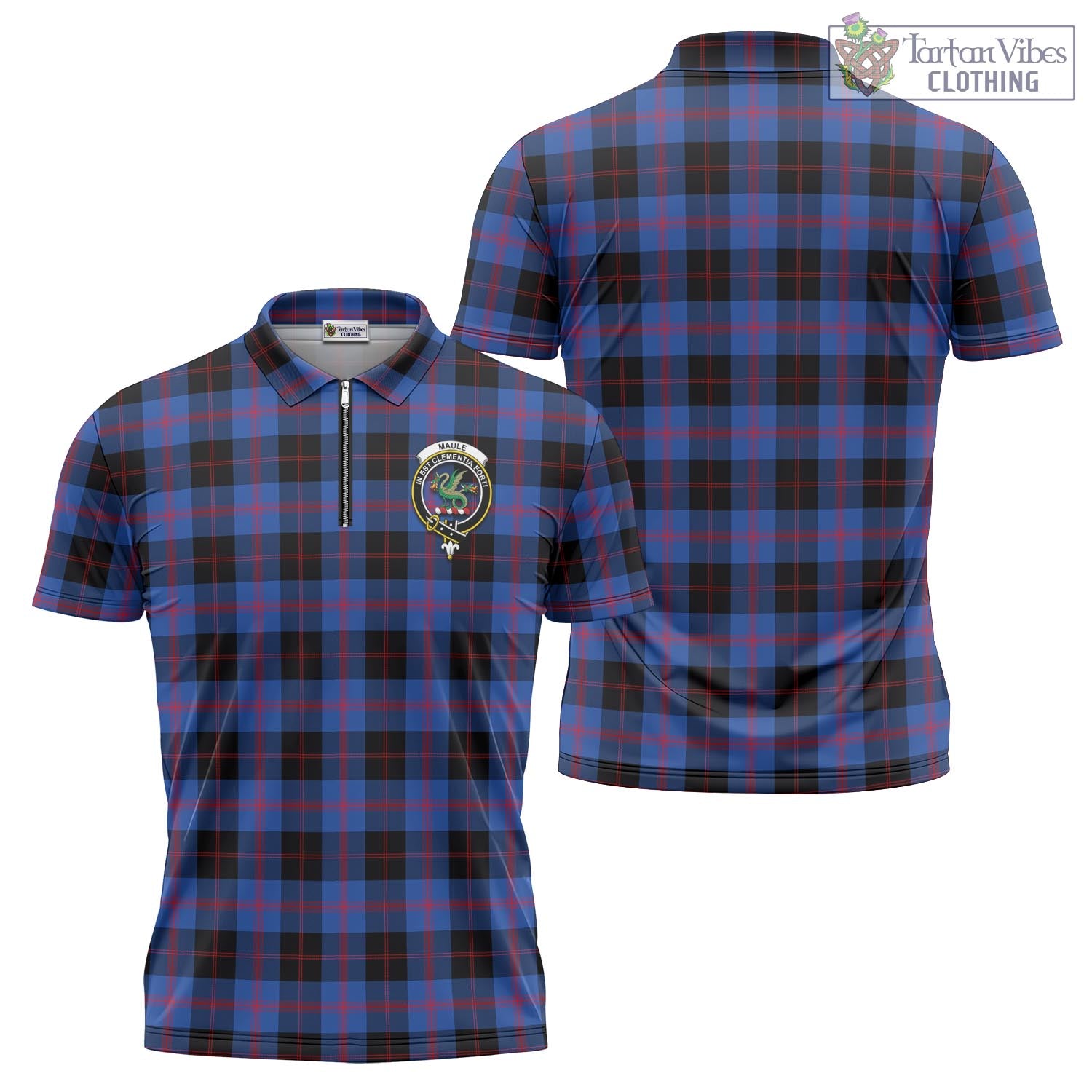 Tartan Vibes Clothing Maule Tartan Zipper Polo Shirt with Family Crest
