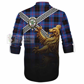 Maule Crest Tartan Ghillie Kilt Shirt with Golden Lion Emblem Celtic Style