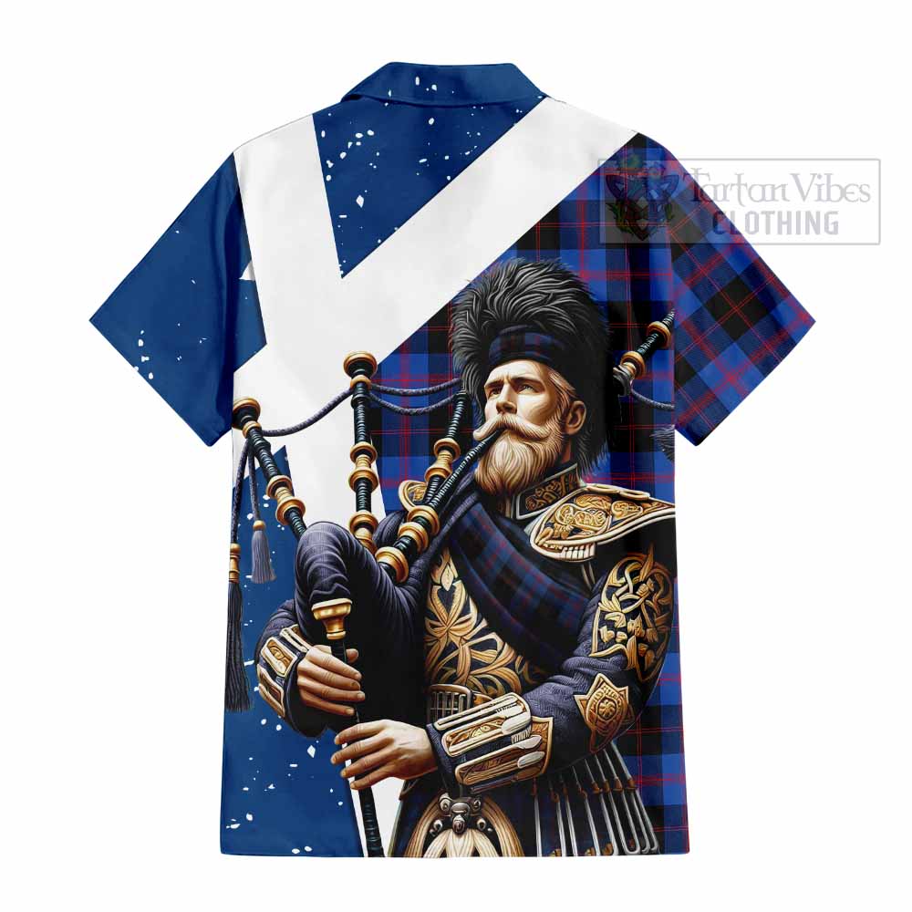 Tartan Vibes Clothing Maule Tartan Short Sleeve Button Shirt with Family Crest Scottish Bagpiper Vibes