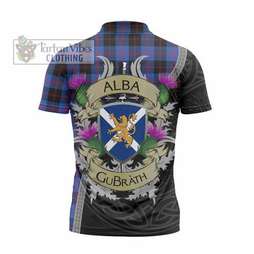 Maule Tartan Family Crest Zipper Polo Shirt Lion Rampant Royal Thistle Shield Celtic Inspired