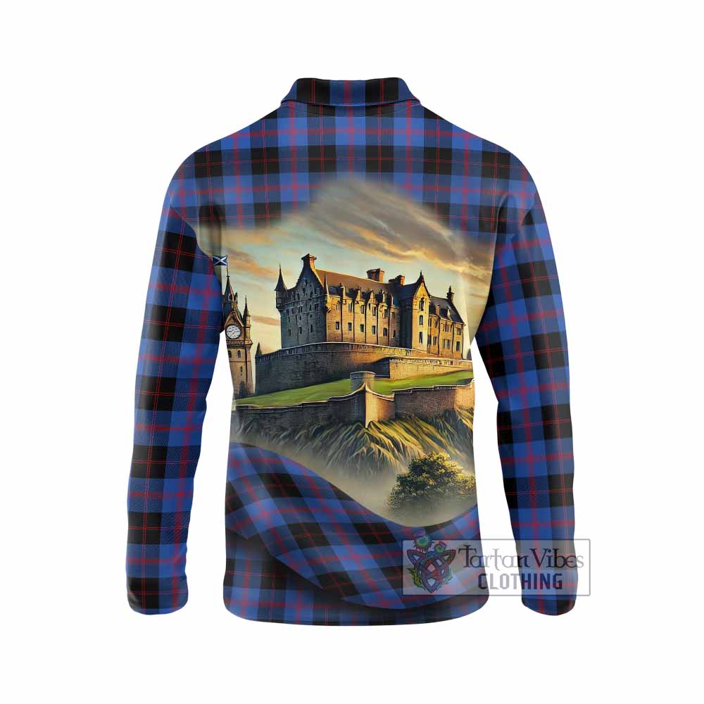 Tartan Vibes Clothing Maule Tartan Family Crest Long Sleeve Polo Shirt with Scottish Ancient Castle Style