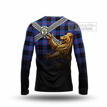Maule Crest Tartan Long Sleeve T-Shirt with Golden Lion Emblem Celtic Style
